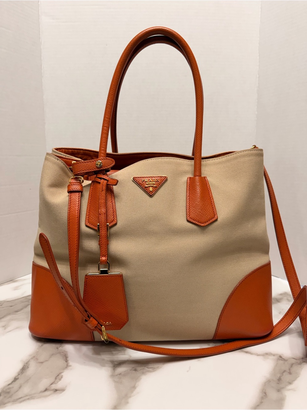 Prada Cuir Double Tote Canvas and Saffiano Leather - Picture 2 of 14